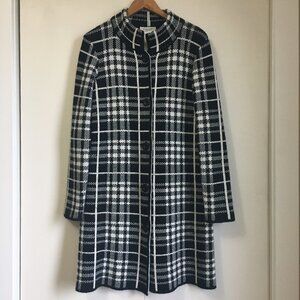 Vintage Cocogio Wool Blend Sweater Made in Italy B&W Plaid Knit Button Up